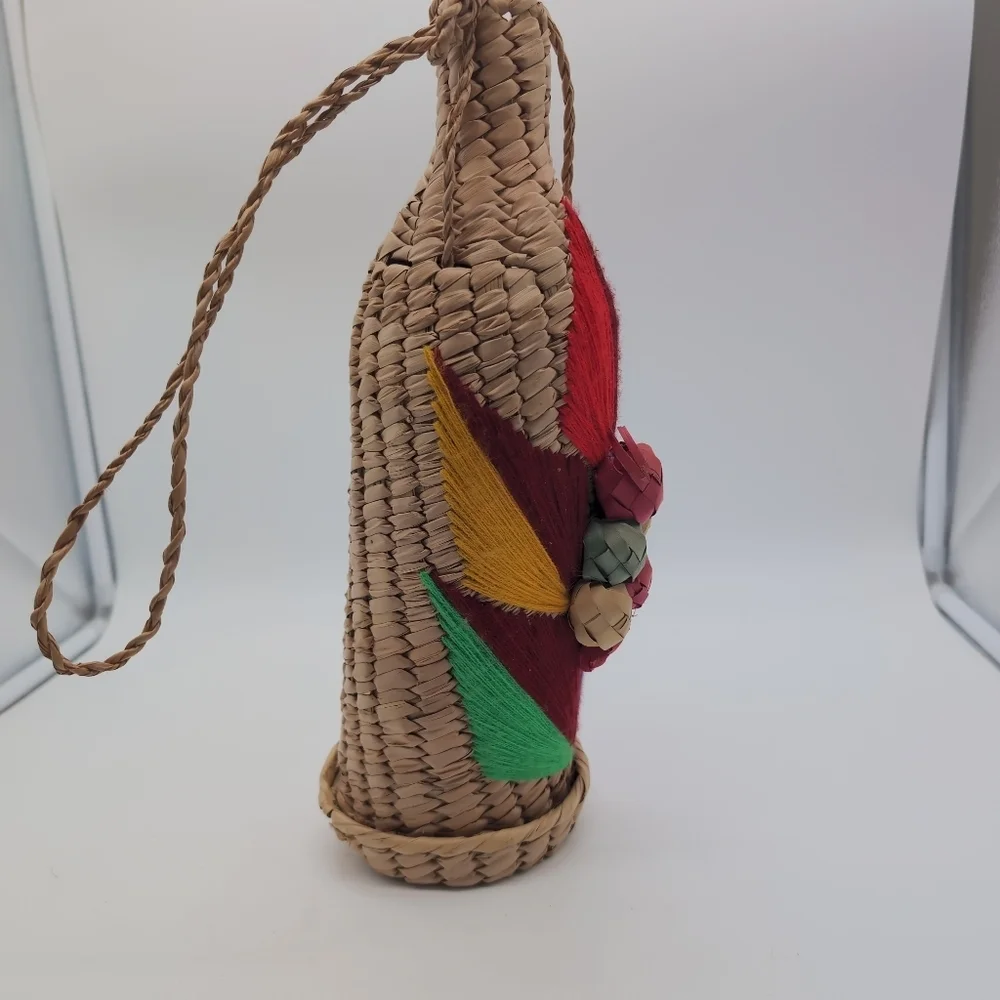 Vintage Colorful Wicker Rattan Woven Decorative Bottle Holder